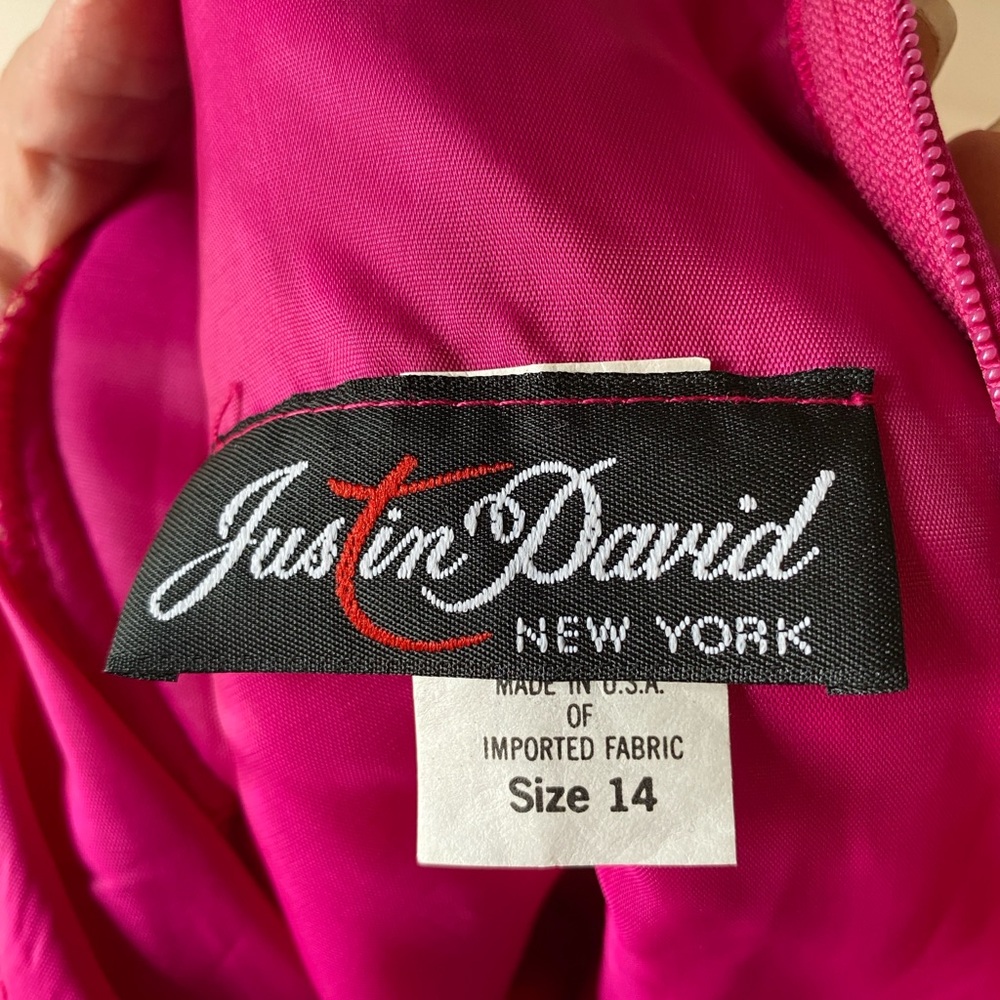 ❌SOLD❌ NWT VTG JUSTIN DAVID HOT PINK BEADED SEQUINED GOWN DRESS 70’S 80SIZE 14 - Picture 12 of 13